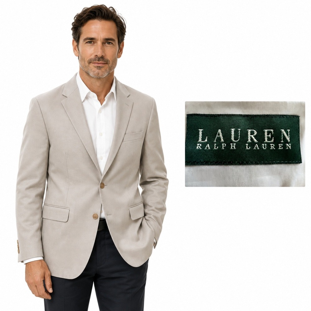Lauren Ralph Lauren Blazer Men 44L Tan Solid Two Button Sport Coat Professional